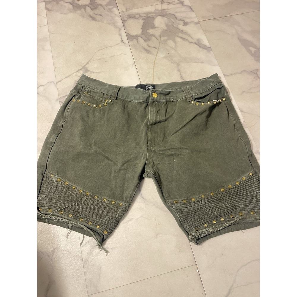 Y2K Thrashed Faded Green Canvas Carpenter Shorts Size 46. G0152